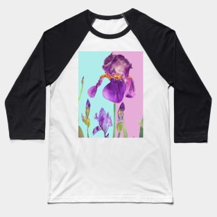 Iris Watercolor Painting - Elegant Purple on Aqua & Lilac Baseball T-Shirt